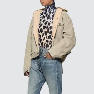 R13 FADED LEOPARD TURTLENECK TOP, XSMALL